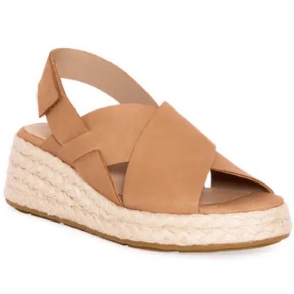 Eileen Fisher Leather Timor Wedge Sandal - Cognac - Sz 9 - Picture 1 of 8